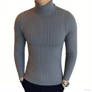 Pull à col roulé pour homme, tendance, à manches longues, pour l'hiver, motif col roulé, respirant, tricoté, pour la saison d'automne, chaud - Product Image 5