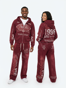 Conjunto de Sudadera con Capucha y Pantalones Deportivos Casuales con Cierre, Estilo Vintage, Lavado, Cómodo y Elegante, de Algodón y Poliéster - Product Image 6