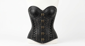 Women's Genuine <b>Leather</b> Breathable <b>Corset</b>-Steampunk Front Busk & Side Lacing <b>Top</b>-Handmade Gothic Tummy Control <b>Leather</b> Bustier - Product Image 2