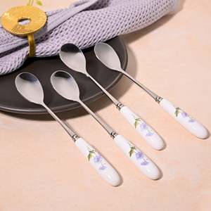 Juego de 4 Cucharas de Postre de Cerámica Sky Daisy, Herramientas para Disfrutar de Delicias Dulces - Product Image 1