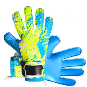 Custom Camo Design Blue and yellow Latex Emboss Soccer Goalkeeper Glove with 4mm German Latex Flat Plam Screen Printing - Product Image 5