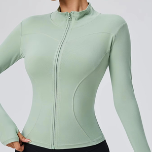 Wholesale <b>Women</b> Activewear Yoga Jackets Nylon Soft Ribbed <b>Tops</b> Seamless Slim Fit <b>Zip</b> <b>up</b> Long Sleeve Fitness Yoga Jacket - Product Image 1
