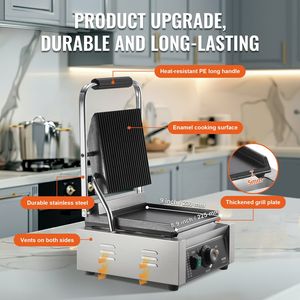 Piastra Elettrica Professionale 1800W per Panini in Acciaio Inox con Controllo della Temperatura per Cucinare Sandwich e Pressare - Product Image 3