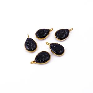 Pendentif en pierre précieuse d'onyx noir avec motif de feuille en forme de larme breloque de lunette plaqué or pendentifs et breloques de mode - Product Image 3