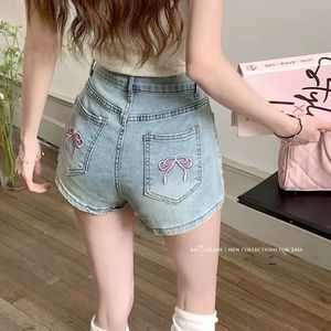 Short en jean élastique taille haute pour femmes avec broderie de poche respirant sportif à la mode pantalon chaud pour la taille d'été Plus - Product Image 3