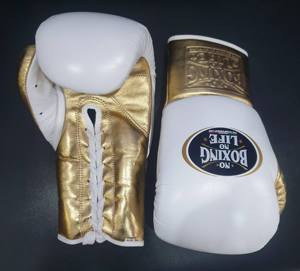 Guantes de Boxeo Profesionales No Boxing No Life, Color Dorado y Blanco, de Cuero Auténtico, Antideslizantes, de Dedo Completo, que Absorben la Humedad, para Entrenamiento - Product Image 3