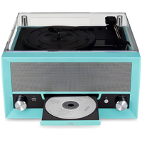 Tocadiscos de Vinilo Todo en Uno con Reproductor de CD, Radio FM, Bluetooth, Entrada Auxiliar y Puerto USB para Grabación Digital