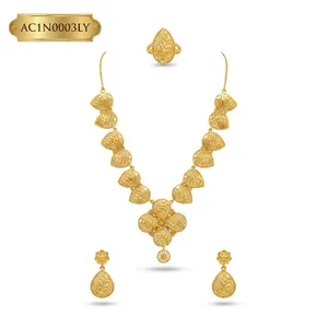 Luxury 24K Gold Plated Floral Bead Necklace Set for Women African Dubai Style Jewelry Set with Earrings & Ring - Product Image 2