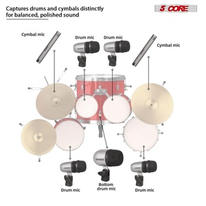 Kit de Micrófonos de Batería de 5 Núcleos, 7 Piezas, Micrófonos de Batería Totalmente Metálicos, Tom/Snare y Platillos, Juego de Micrófonos con Cable para Instrumentos de Percusión - Product Image 6