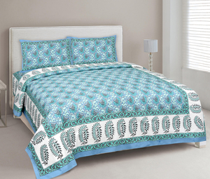 Drap plat en coton imprimé de Jaipur, 200 fils, toutes saisons, écologique, doux pour la peau, durable, respirant, lavable, taille complète - Product Image 1