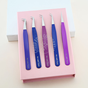 Pinzas para pestañas con agarre de fibra de diamante de 45 90 grados con volumen de arranque, pinzas con punta de fibra de extensión de pestañas con logotipo personalizado, novedad - Product Image 1