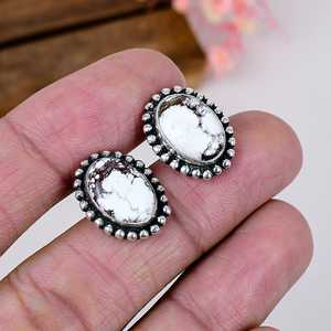 Wild Horse Jasper Sterling <b>Silver</b> <b>Stud</b> <b>Earrings</b> White Brown Gemstone Boho Jewelry - Product Image 4