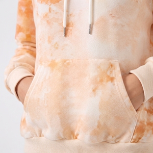 Women's Winter Solid Peach <b>Orange</b> Cloud Wash Fleece Pullover <b>Hoodie</b> with Kangaroo Pocket and Front Logo - Product Image 6