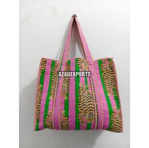 Bolsa de Mano de Algodón AZAD EXPORTS con Bordado de Tigre Verde, Estilo Bohemio, Cierre de Cremallera, Gran Capacidad, para Compras - Product Image 2