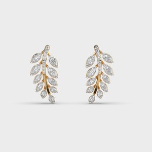 Luxury Yellow Gold Marquise Diamond <b>Huggie</b> <b>Earrings</b> Plant Pattern Women's Wedding Jewelry - Product Image 1