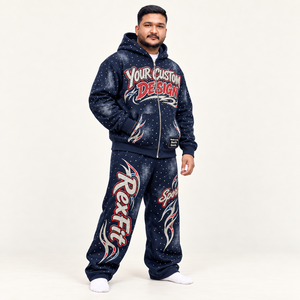 Ensemble sweat à capuche et pantalon de survêtement personnalisé pour homme, style sportif en molleton respirant, imprimé par pulvérisation, collection automne, streetwear - Product Image 1