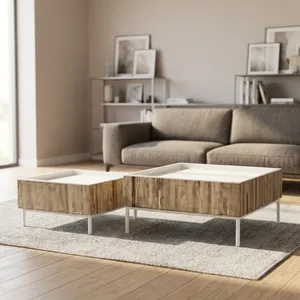 Mesas de Centro Modernas Cuadradas de Madera con Bandeja Superior y Marco Metálico Minimalista para Sala de Estar - Product Image 5