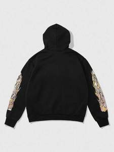 Heavy Cotton Fleece Hoodies <b>for</b> <b>Men</b> <b>Pullover</b> Rhinestone Sparkle Flame Graphic Streetwear Custom Branding Bulk Supply - Product Image 2