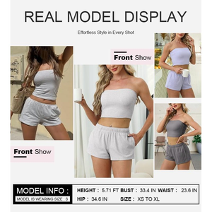 2025 Women's Summer 2-Piece Set Strapless Tube <b>Tops</b> & Sweatshorts Bandeau Band & Sweat Shorts Two Comfortable Pieces - Product Image 6