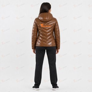 Chaqueta Acolchada Impermeable y Cortavientos para Mujer, Color Marrón, Ecológica, con Capucha, Manga Larga, de Poliéster, para Invierno, con Cierre de Cremallera - Product Image 4