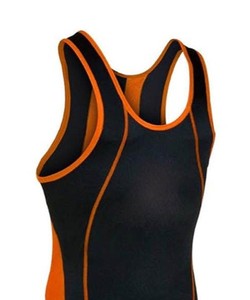 Combinaison de lutte ajustée pour homme, noire et orange, en Spandex et Polyester, extensible dans les quatre sens, respirante et durable, vêtement de sport - Product Image 4