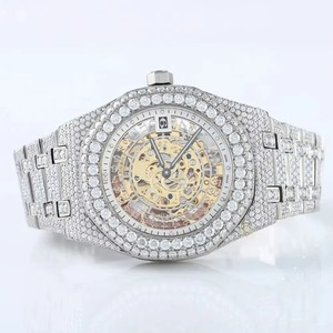 Reloj Mecánico de Lujo para Hombre, de Acero Inoxidable, con Bisel con Incrustaciones de Diamantes y Esfera Esqueletizada, Pantalla Analógica - Product Image 3
