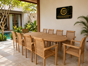 Ensemble de table à manger ovale extensible en teck avec 10 chaises, ensemble de meubles de jardin d'extérieur - Product Image 1