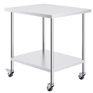 Banco da Lavoro in Acciaio Inox Resistente 30 X 36 X 38 Pollici con 4 Ruote e 3 Livelli di Altezza Regolabili per Preparazione Alimenti - Product Image 1