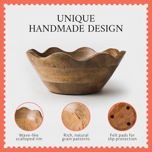 Bol festonné en bois de manguier fait main, bol décoratif pour fruits, bol de service en bois rustique pour la décoration de la cuisine et de la table à manger - Product Image 3