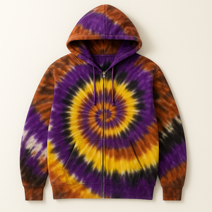 Sweat-shirt à capuche zippé unisexe en molleton imprimé tie-dye jaune et noir, coupe oversize, style streetwear, respirant, personnalisable, vente en gros - Product Image 4