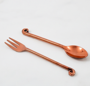 Vintage Copper Finish Metal Cutlery Set With Hook Design High <b>Mirror</b> Polish Rust Resistant Flatware For Kitchenware Use - Product Image 1