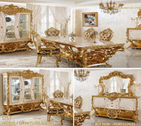 Ensemble de table à manger moderne en teck doré royal à finition brillante, taille personnalisée, meubles de décoration intérieure durables