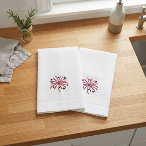 Wholesale Custom White <b>Linen</b> Guest Towel Embroidered Firework Machine Washable Hemstitch Tea Napkins Home Hotel Holidays - Product Image 1