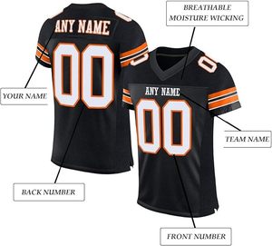 Camiseta de Fútbol Americano Personalizada para Hombre, Negra y Naranja, Cuello en V, Manga Corta, Transpirable, de Malla de Poliéster, con Nombre y Número a Elección - Product Image 2