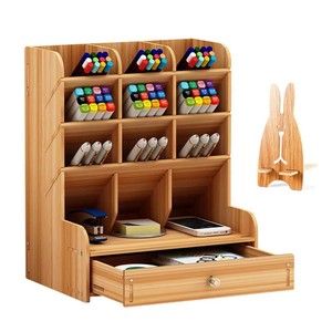 Bamboo <b>Desk</b> Organizer with Drawer | Multi-Tier Pen Holder | Wholesale - Product Image 3