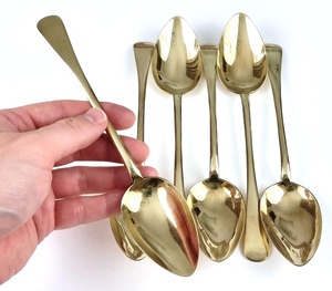 Vintage Brass Table Spoons Set High Mirror Polish Rust Resistant Wedding <b>Flatware</b> Metal Handle - Product Image 2