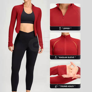 Chaqueta de yoga para mujer de diseño premium, de secado rápido, manga larga, material elástico, con cremallera completa, para correr. - Product Image 5