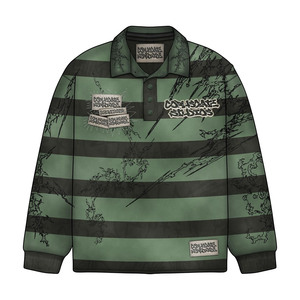Chemise de rugby épaisse style streetwear avec patchwork graphique, manches longues, décontractée, urbaine, coupe oversize, haut tendance, polos de rugby - Product Image 3