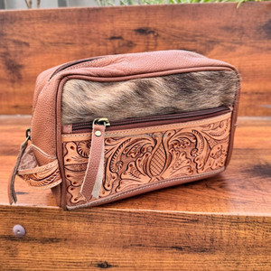 New Luxury Large Capacity <b>Hand</b> Tooled Storage Makeup Organizer <b>Bag</b> for Women Cowhide Travel Toiletries Cosmetic <b>Bag</b> With Handle - Product Image 2
