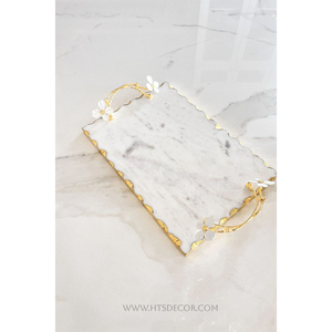 Plateau de service en marbre GRAHVATIKA avec poignée en laiton doré, finition polie, accessoire décoratif pour la maison, design artisanal - Product Image 5