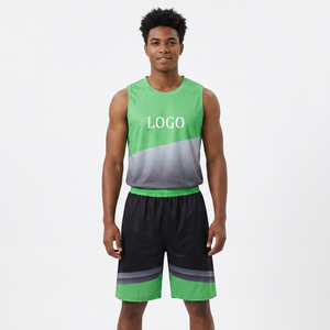 Ensemble de maillot de basket-ball sublimé personnalisé vert, gris, noir, débardeur sans manches avec short à taille élastique, coupe athlétique, adulte unisexe - Product Image 5