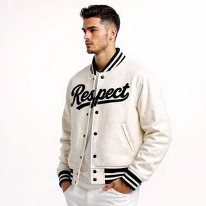 Veste unisexe en polyester noir et blanc faite à la main, style varsity biker, col montant, logo sur le devant, veste d'hiver chaude - Product Image 3