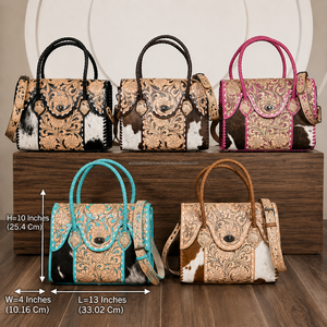 Bolso Tote de Cuero Genuino Rosa Estilo Vintage con Diseño Floral Grabado para Mujer, Bandolera de Hombro, Bolso de Viaje - Product Image 2