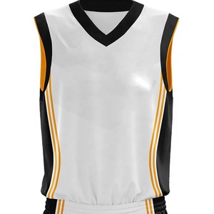 Conjunto de Uniforme de Baloncesto Sublimado Personalizado, Cuello en V, Sin Mangas, Blanco, Negro y Amarillo, Absorbe la Humedad, Ropa Deportiva Unisex para Adultos - Product Image 6
