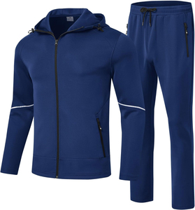 Men's Blue <b>Hooded</b> Tracksuit Full <b>Zip</b> Sweatshirt With Side Pockets Casual Sportswear Regular Fit Polyester Material Autumn Wear - Product Image 1