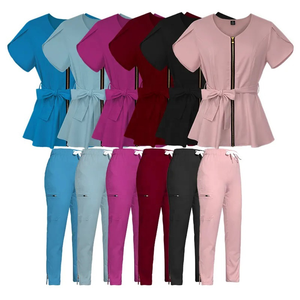 Tenues médicales uniformes à col en V pour femmes, ensembles de blouses d'infirmière à manches courtes et pantalons jogger pour infirmières - Product Image 1