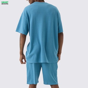 Ensemble de t-shirts pour hommes en tricot gaufré bleu, col rond, décontracté, respirant, manches courtes, tenue d'été - Product Image 3