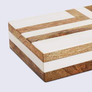 Caja de Almacenamiento Rectangular de Madera Blanca y Marrón con Patrón Geométrico, Organizador de Joyas y Cosméticos, Navidad 0-1L - Product Image 3