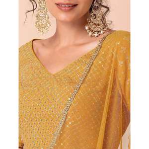Paillettes jaunes attrayantes Georgette Haldi Wear Lehenga Choli - Product Image 2