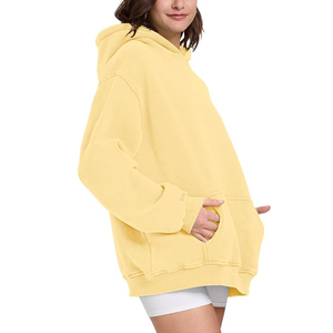 Sudadera con Capucha Personalizada ODM con Logotipo Amarillo en la Parte Delantera, Sudadera de Felpa de Algodón Premium para Hombre y Mujer, Ecológica, Informal, de Invierno, 370g - Product Image 3